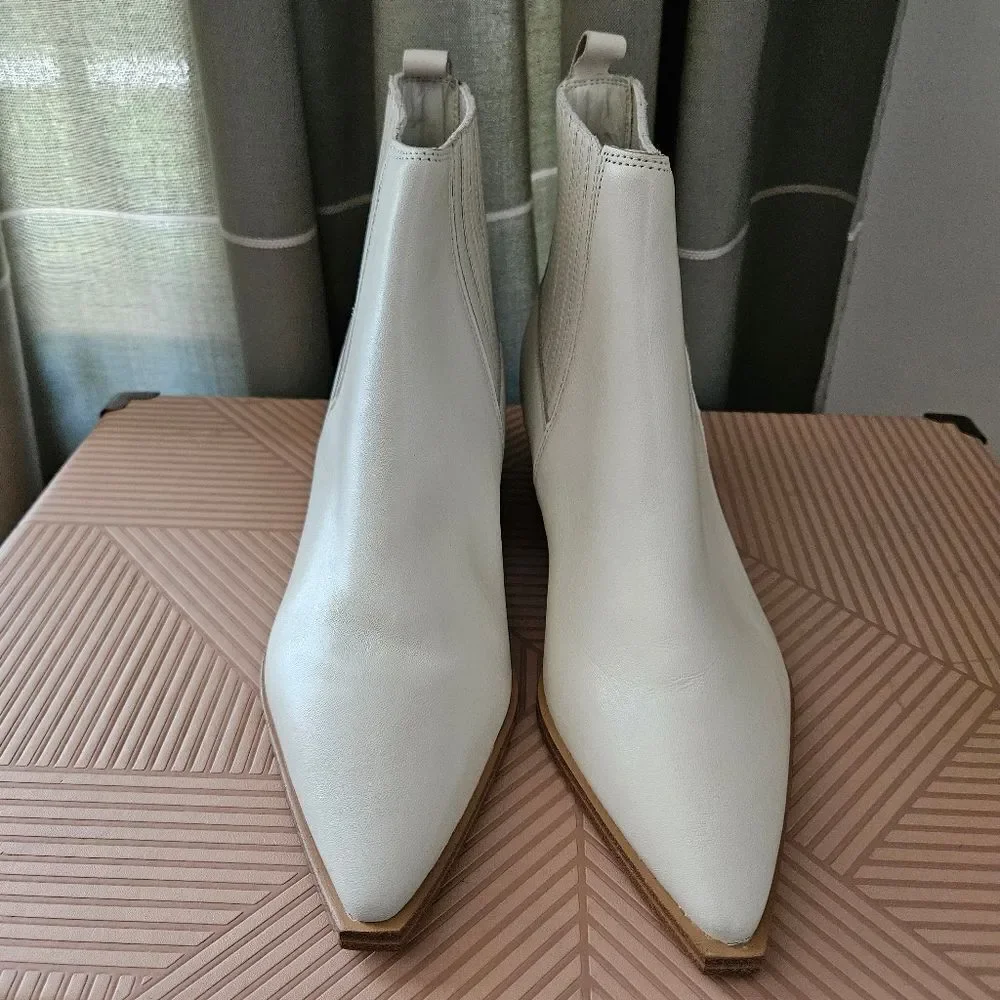 Marc Fisher Booties Ivory Tan Heel Business Casual Bridal Neutral Pointed Toe